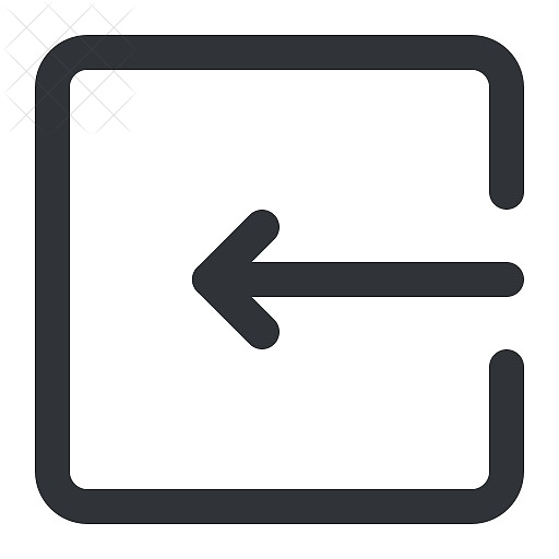 Arrow, download, left, link, square icon.