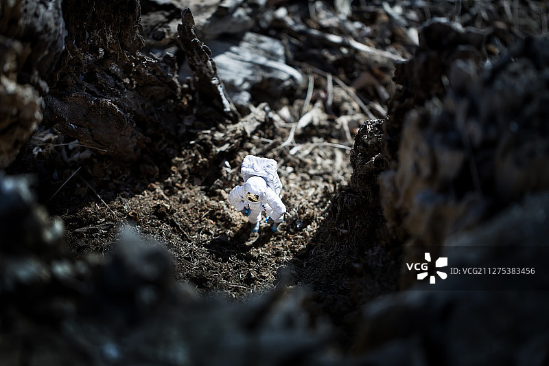 宇航员模型进入树洞洞穴图片素材