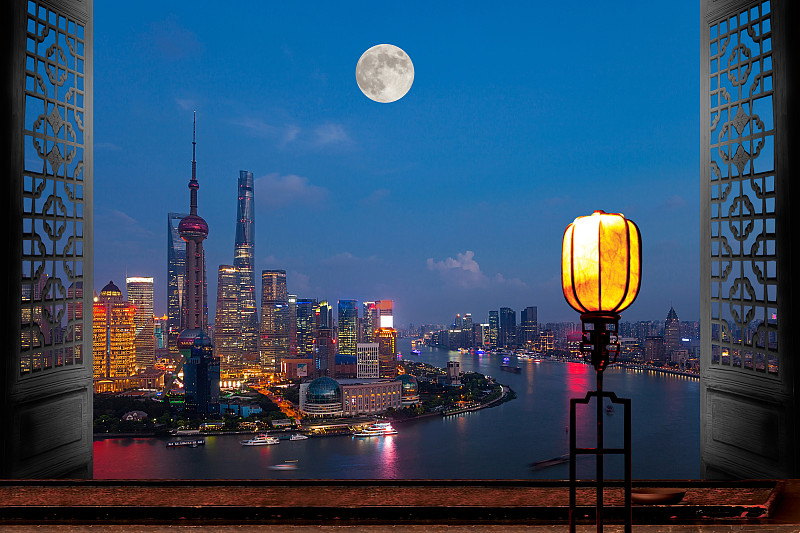 上海城市建筑夜景圖片素材
