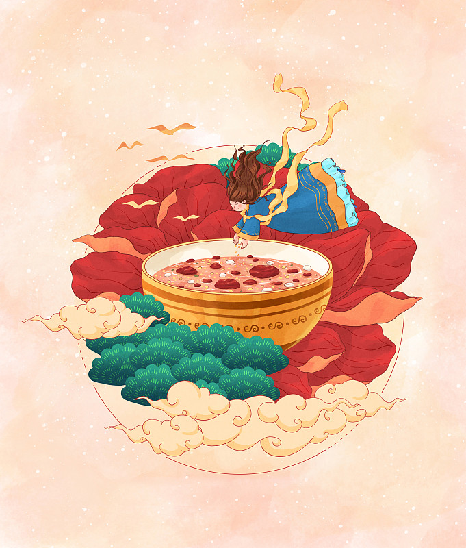 臘八節插畫做臘八粥的小仙女淺色底圖片