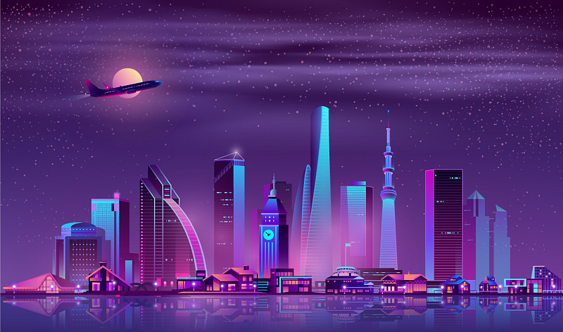 現代都市夜景漫畫圖片素材