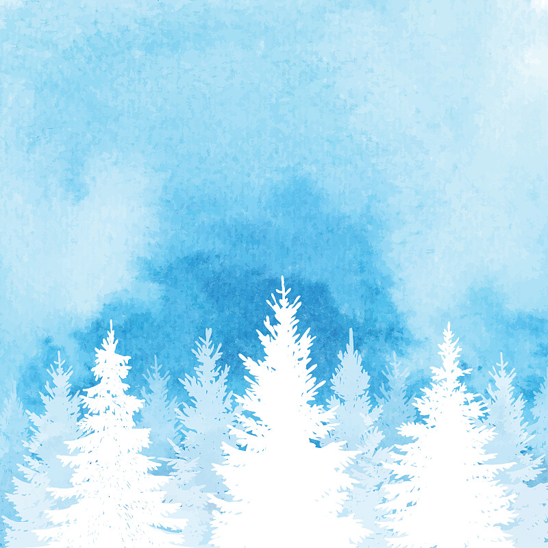 水彩冬季森林背景圖片素材