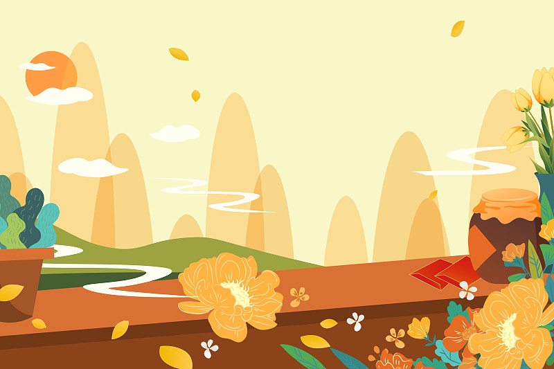 秋天公園重陽節出游旅行身體健康秋景風景矢量插畫圖片