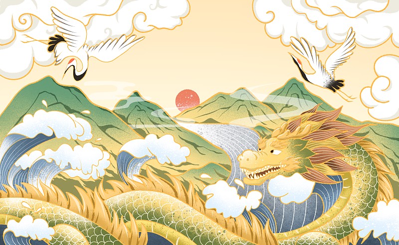 中國風山水插畫圖片