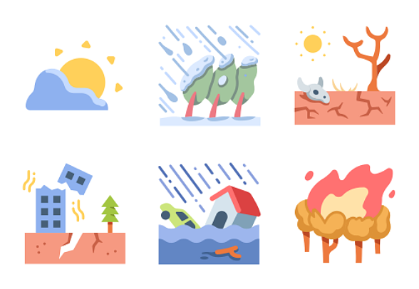 **天氣和災害的平坦風格**
包含35個圖標的圖標包。

包括設計:
——自然
——天氣
——災難
——風暴
- - - - - -季
- - - - - -云
——雪
——天空
——水
——風圖標icon圖片