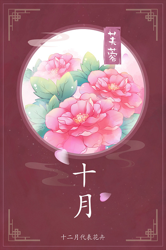 十二花神系列花卉—— 十月芙蓉花 中國風唯美創意插畫海報圖片