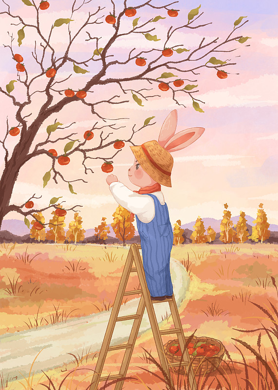 小兔的四季兔年小清新插畫十月圖片