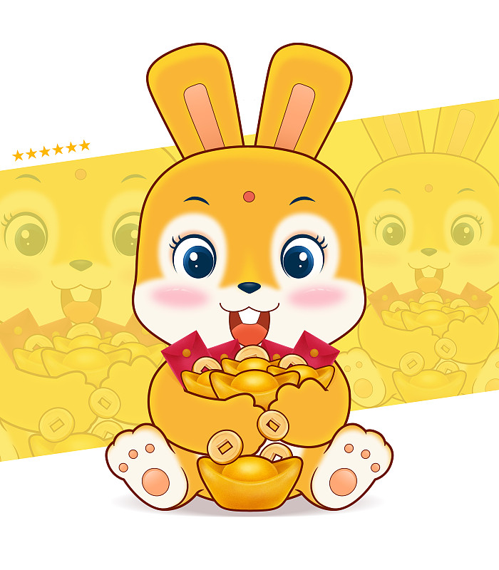 卡通兔子兔年卡通形象IP抱著財富的兔子圖片素材