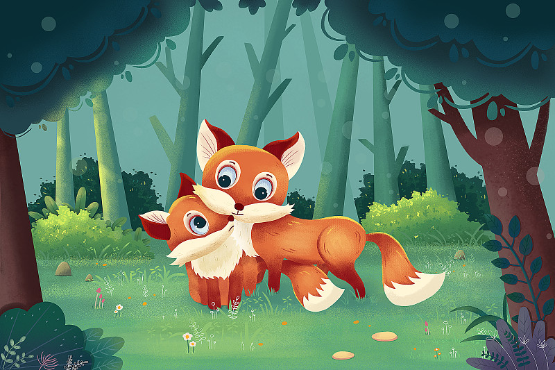 森林動物狐貍兒童插畫圖片