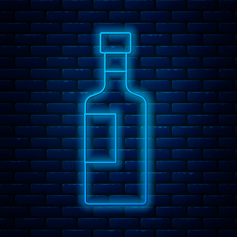 發光的霓虹燈線酒瓶圖標孤立上插畫圖片