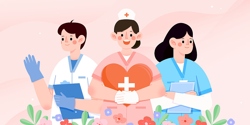 国际护士节-医生护士温馨守护健康矢量插画下载