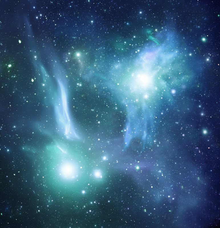 兩個藍綠色的太空星系圖片素材