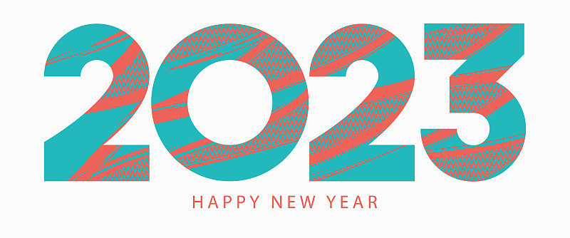 2023新年快樂，2023數字。切片圖案現代日歷頭。插畫圖片