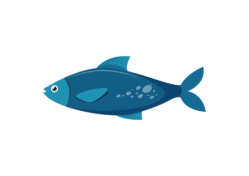 扁平風格的卡通藍魚。白色背景上孤立的海魚的矢量插圖插畫圖片