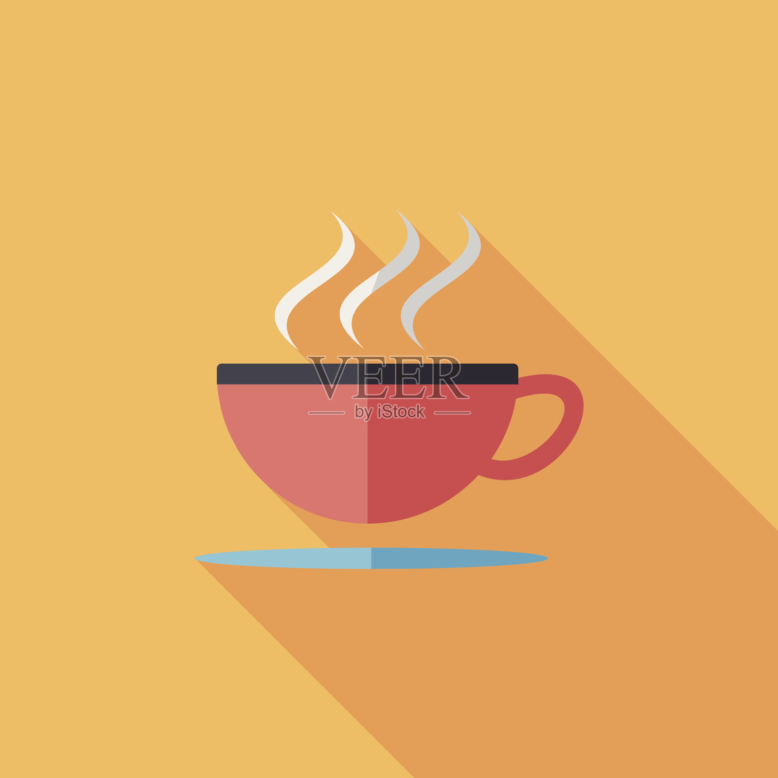 咖啡平面图标与长阴影设计元素图片