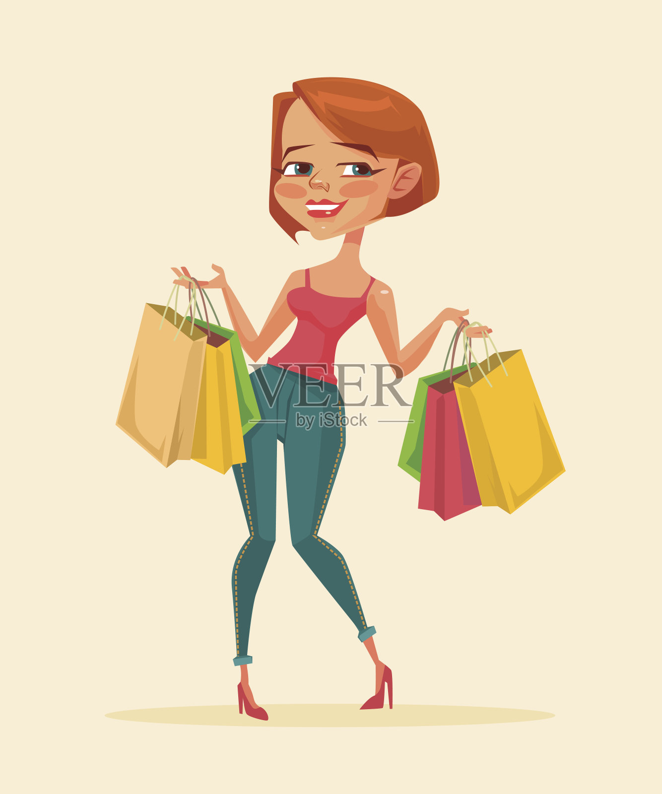女人购物袋。购物出售。购物折扣插画图片素材