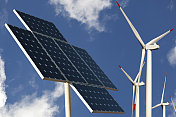 可再生能源-太阳能板和风力涡轮机(XXXL)图片素材