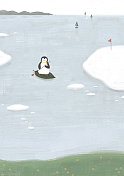 北欧风动物插画二十四节气图小雪图片素材
