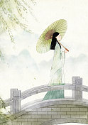 中国风插画二十四节气-清明图片素材