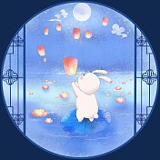 兔兔的月亮生活系列-放灯图片素材