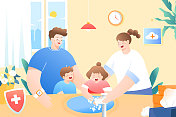 儿童节父亲妈妈家人家庭环境洗手注意卫生医疗健康保险矢量插画图片素材