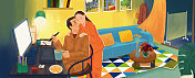 温馨家庭在家情侣爱情插图夫妻浪漫生活插画图片素材