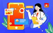 医疗科技健康插画医生远程沟通治疗疾病海报图片素材