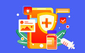 互联网医疗健康科技插画医生网上治疗海报图片素材