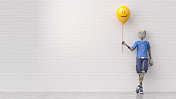 机器人拿着笑脸气球，3d渲染图片素材