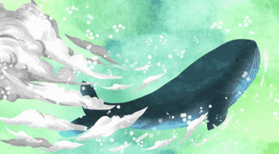 小清新天空飞翔的鲸鱼插画动图元素下载