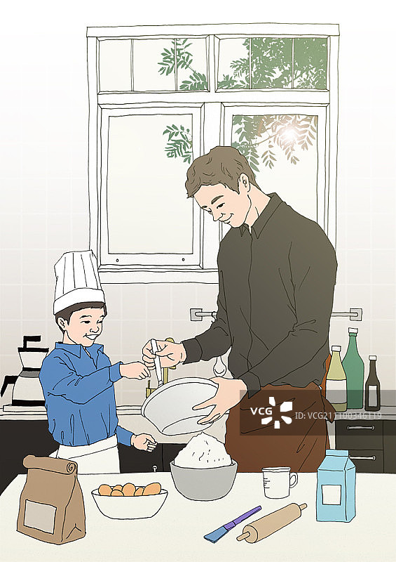 父亲和儿子一起烘焙图片素材