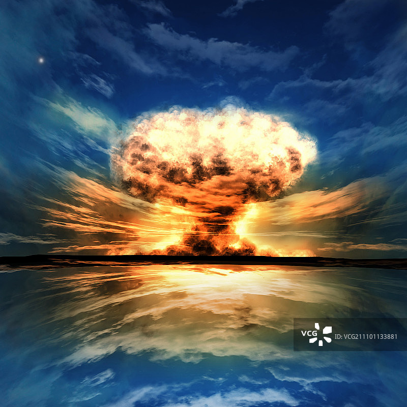 在室外进行核爆炸。象征着环境保护和核能的危险。图片素材