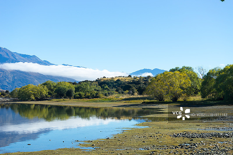 风景如画的风景。新西兰的阿尔卑斯山和湖泊的自然景观图片素材