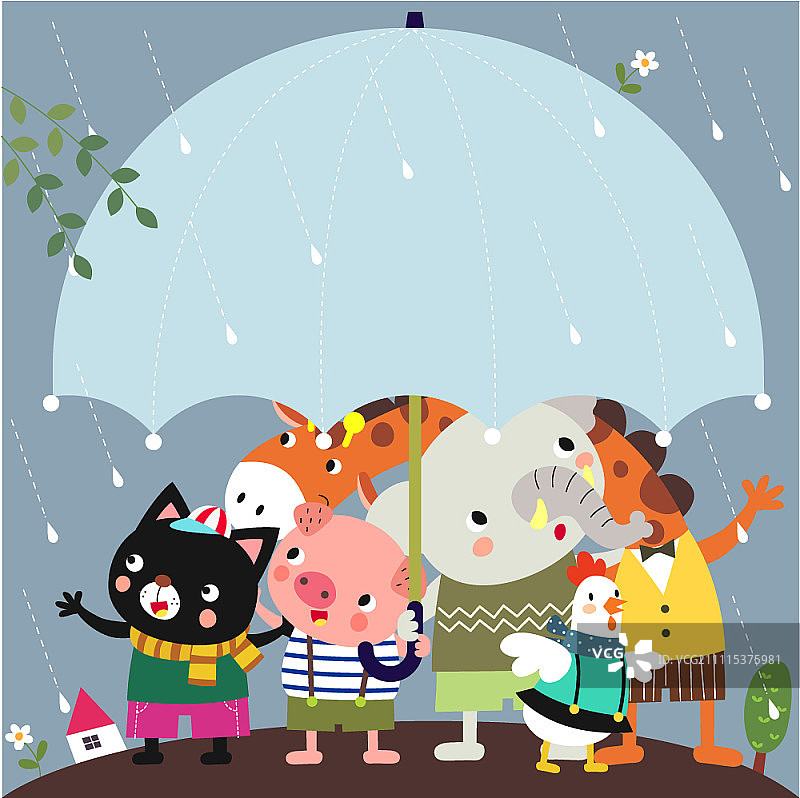 下雨天带伞的动物图片素材