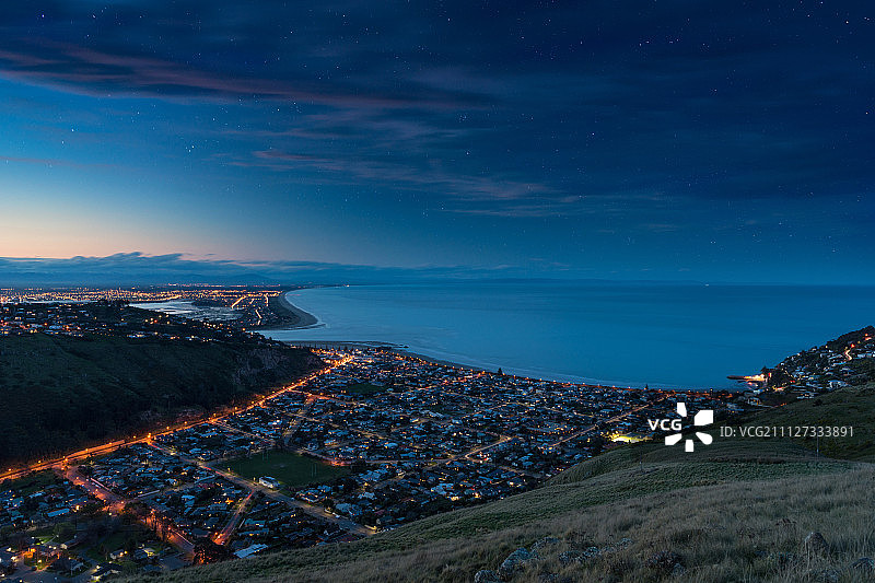 新西兰基督城海湾小镇夜晚图片素材