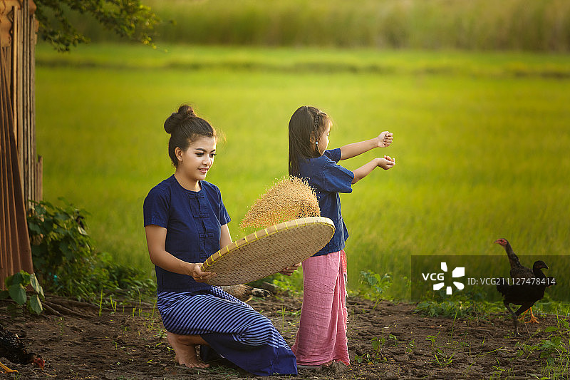 年轻女子和姐姐与农业泰国图片素材