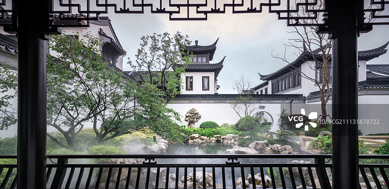 中式园林别墅庭院图片素材