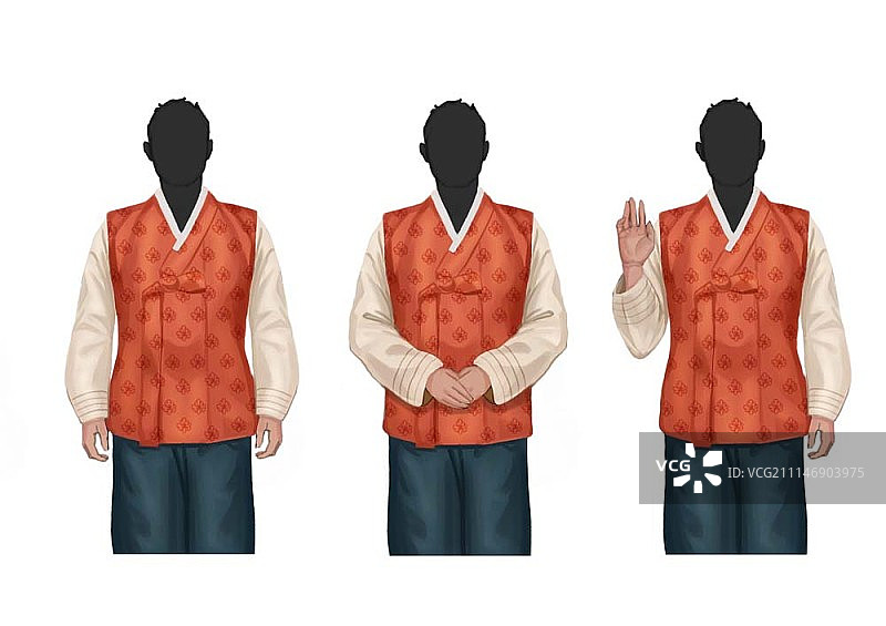 穿着韩国传统服饰的三个男人剪影图片素材