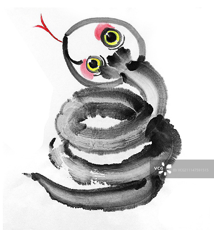 中国画十二生肖大全套共600多幅水墨画-生肖蛇系列图片素材