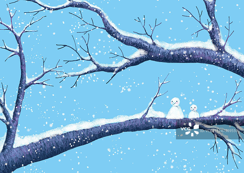 唯美背景元素组图共3000多幅-树干上的雪人图片素材