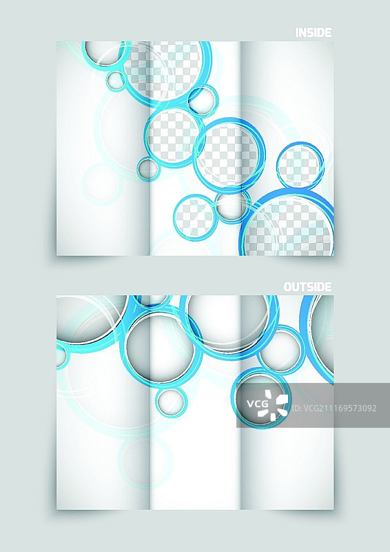 三页宣传册模板设计与蓝色圆圈图片素材