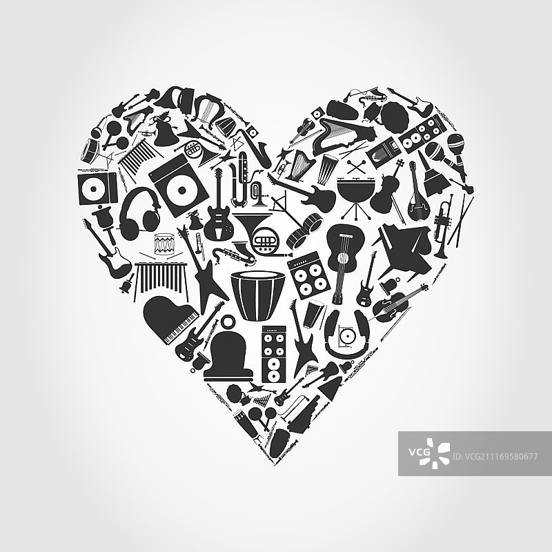 音乐heart3。由乐器制成的心。一个矢量插图图片素材