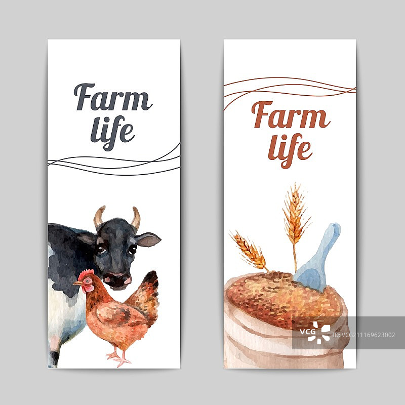 农场生活竖条幅平设。家畜育种和作物收获农业生产2垂直平面条幅设置抽象的孤立病媒插图图片素材