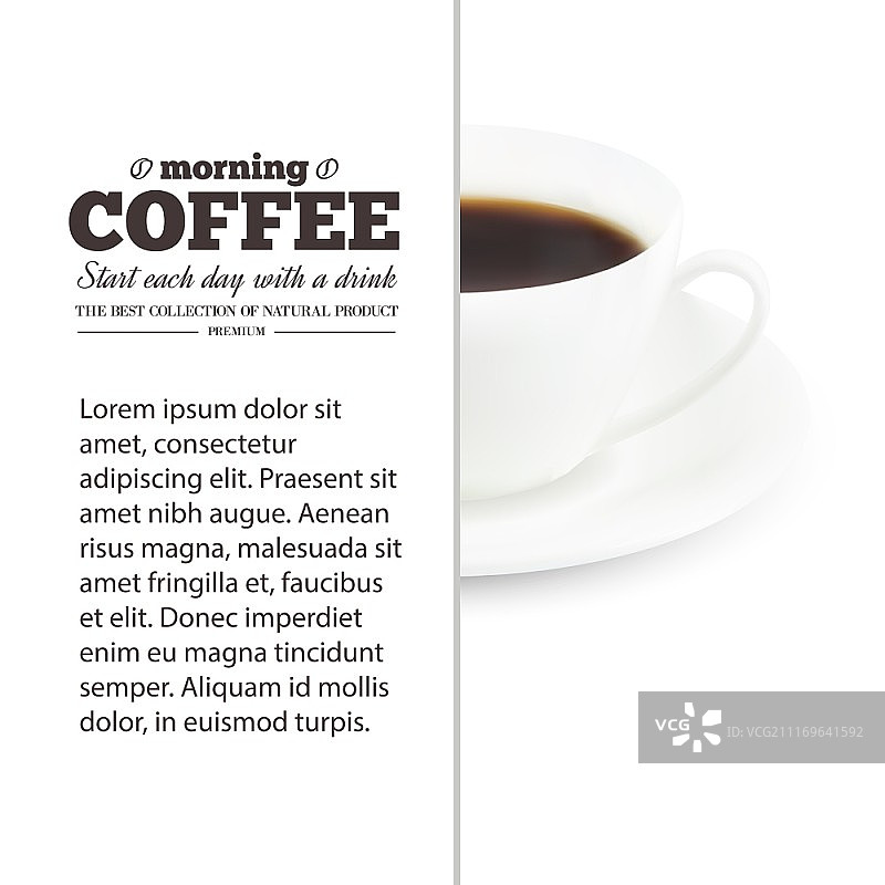 咖啡文字设计在白色的一杯饮料。矢量插图。图片素材