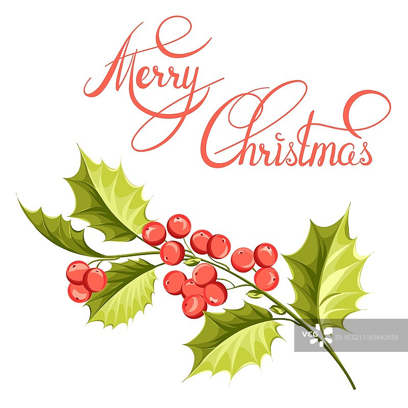 圣诞槲寄生的树枝上画着节日的文字。矢量插图。图片素材