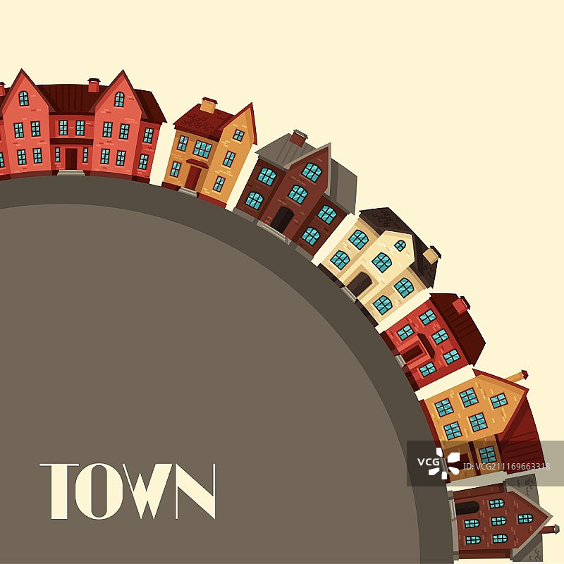 城镇背景设计与别墅和房屋。以小镇为背景的别墅和房屋设计图片素材