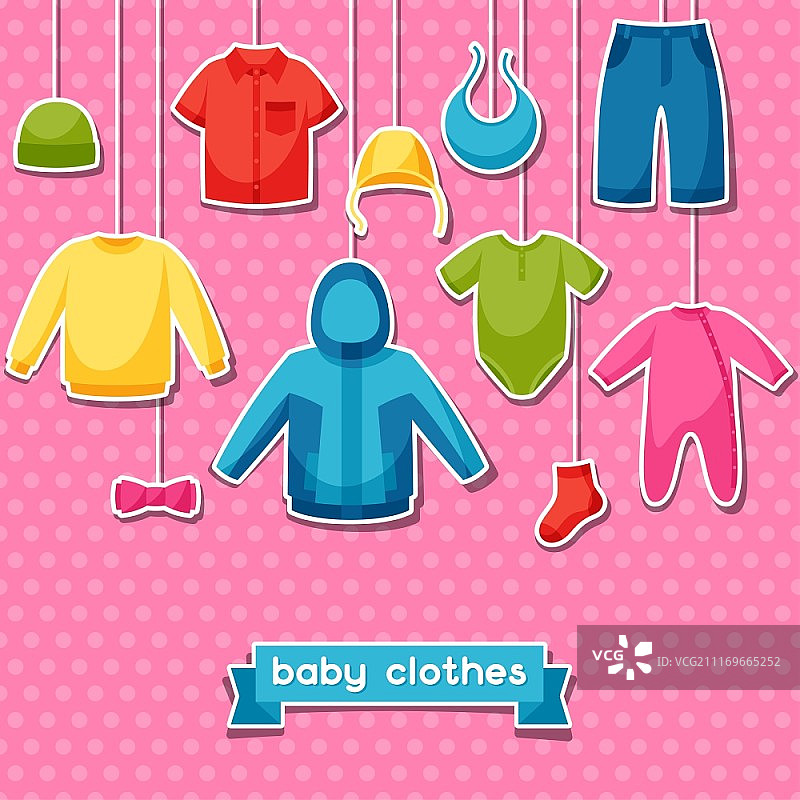 婴儿衣服。背景与服装项目的新生儿和儿童。婴儿衣服。背景与服装项目的新生儿和儿童。图片素材