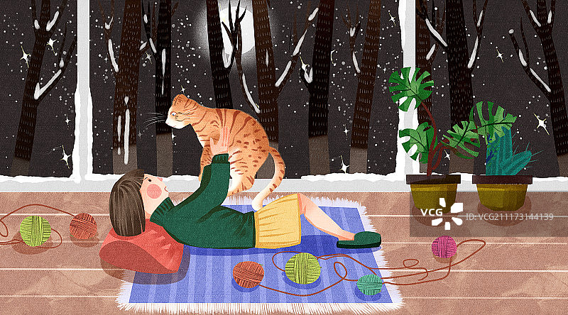 猫与女孩生活二十四节气之立冬图片素材