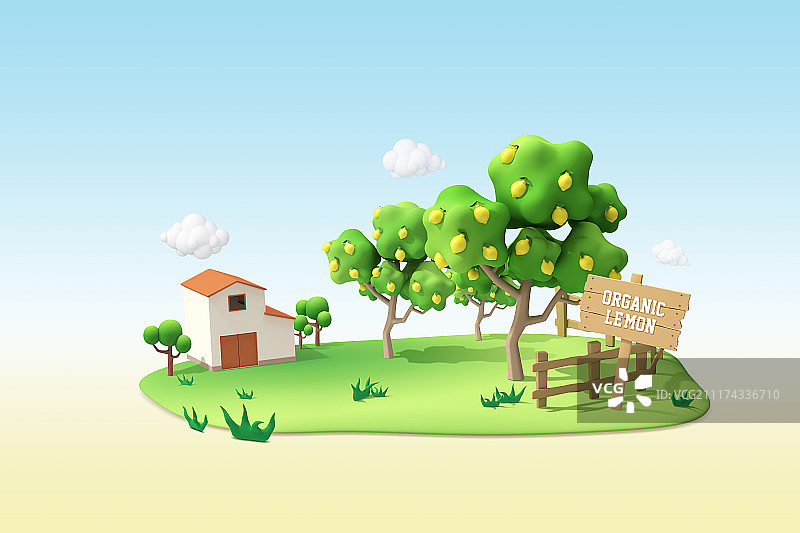 农业和农业概念3D平面设计。自然有机农场014图片素材