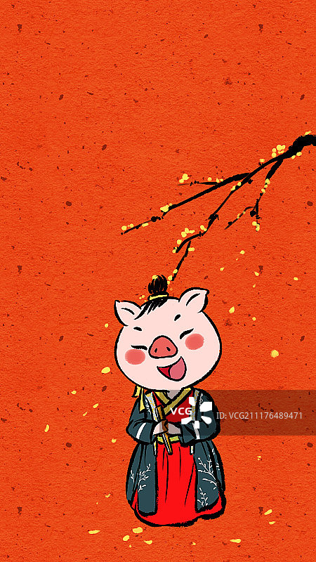中国风猪年春节系列之拿扇子的猪图片素材